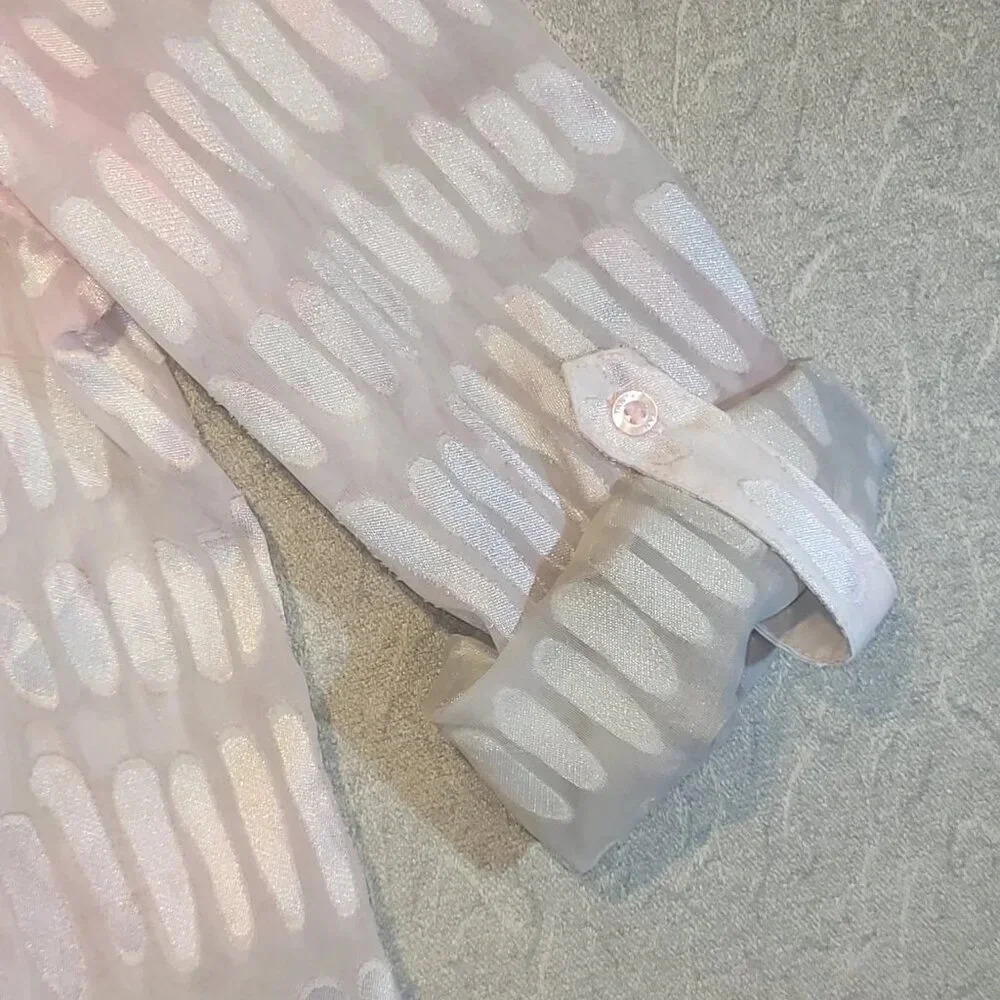 Tan Jay Women's Petite Pink Sheer Long  Sleeve Button Down Blouse Size 12P - Picture 7 of 10